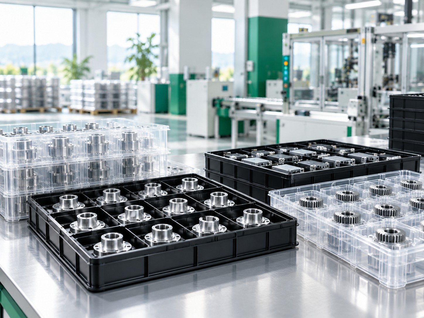 Industrial handling trays containing precision components